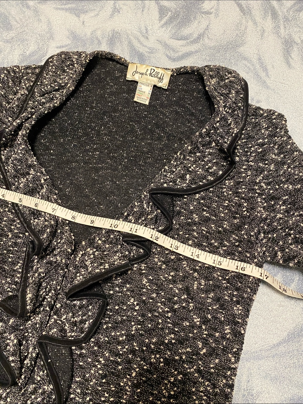 Joseph Ribkoff Black and White Textured Ruffle Jacket - Picture 4 of 6